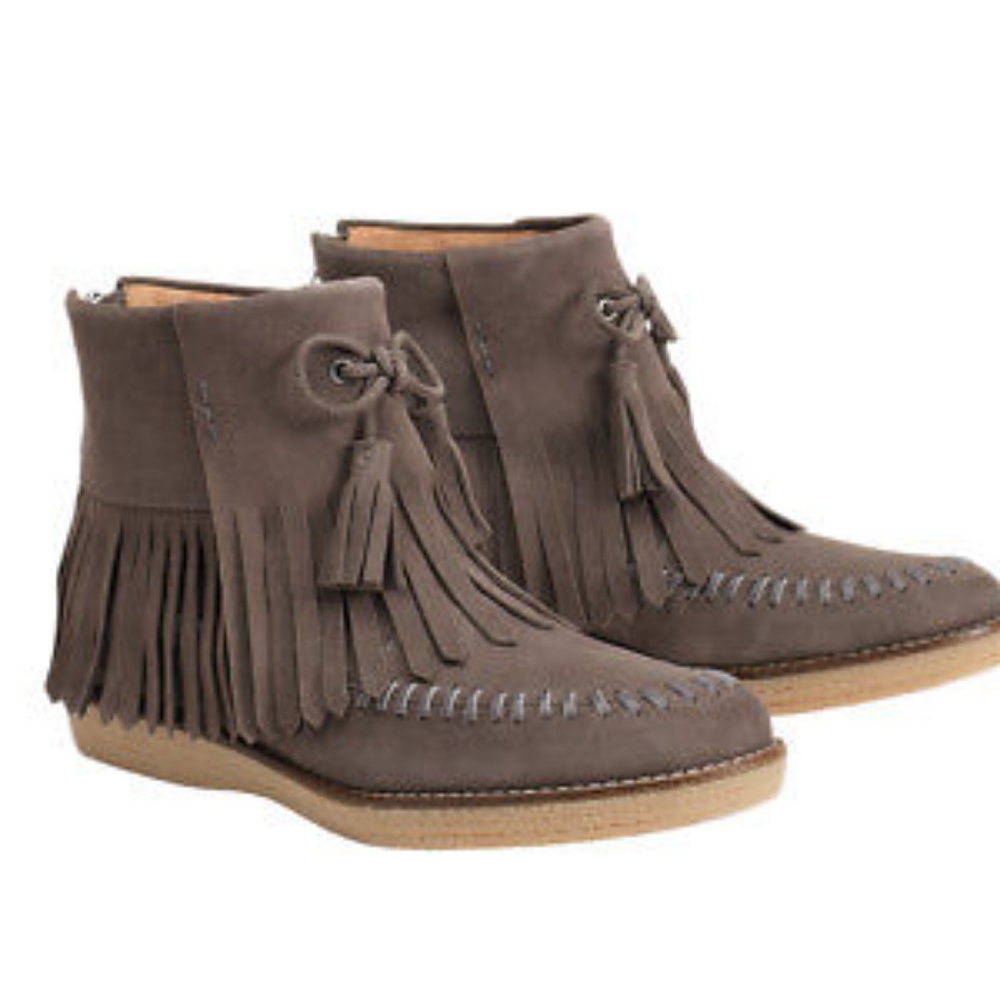 Trask Flora Fringed Boots  Moccasin 9M Tan